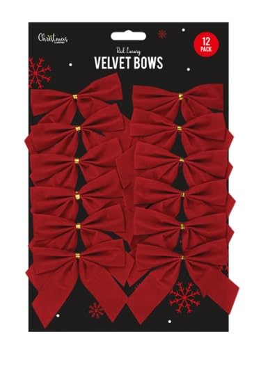 Decsee 20x Red VELVET BOWS Christmas Tree Decoration Tinsel 6cm Bow Baubles Craft Make