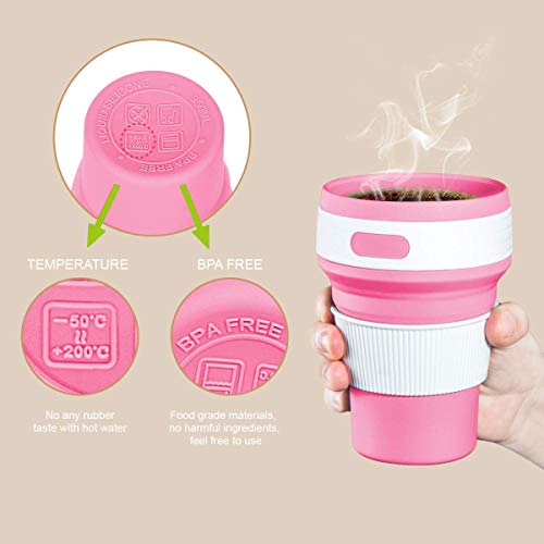 ROCONTRIP Silicone Collapsible Cup Convenient Travel Coffee Mug Lightweight Food Grade Silicone & PP BPA Free for Camping Hiking Outdoor Commuters (Cherry Red)