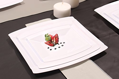 Crescent Collection, 40 Pack Premium Like Real China White Square 7 Inch Plastic Plates, Wedding and Party Dinnerware