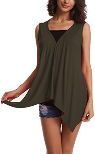 TBONTB Women's Sleeveless Draped Open Front Drape Cardigan Vest