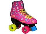 Epic Blush High-Top Indoor Outdoor Quad Roller Skates w/ 2 pr of Laces (Yellow & Blue) - Childrens