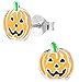 Hypoallergenic Sterling Silver Halloween Jack-O-Lantern Pumpkin Stud Earrings for Kids (Nickel Free)
