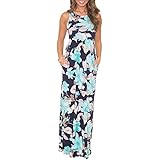 DUNEA Women's Maxi Dress Floral Printed Autumn Sleeveless Casual Tunic Long Maxi Dress (XX-Large, Sleeveless-Green)