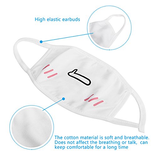 Magicfour Cotton Masks,5 Pack Unisex Mouth Masks, White Cute Anime Mask, Anti Dust Kawaii Muffle Face Mask for Boys Girls (White) - Thumbnail 6