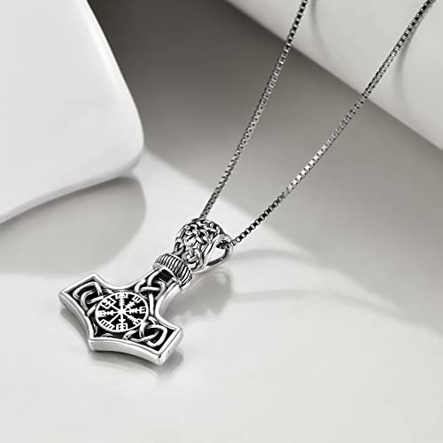 Thor's Hammer Necklace S925 Sterling Silver Mjolnir Amulet Pendant
