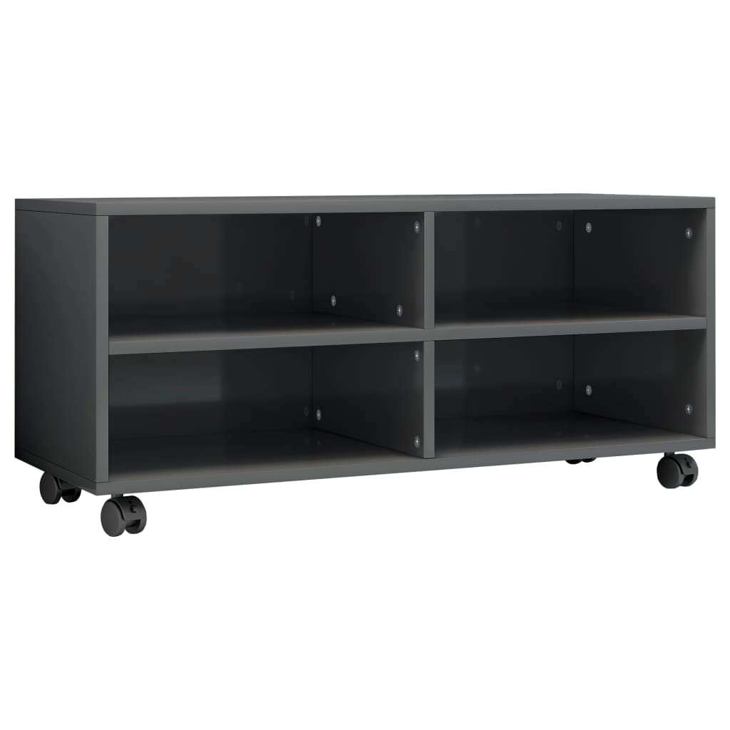 vidaXL-Mueble-de-TV-con-Ruedas-Aglomerado-Gris-Brillante-90x35x35cm-Mobiliario-Accesorios-Centro-Entretenimiento-y