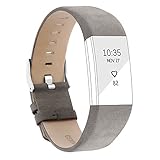 POY For Fitbit Charge 2 Wristband, Adjustable Genuine Leather Replacement Bands for Fitbit Charge 2 Matte Gray