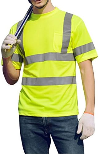 High VisibilityT-shirt With Top Collar Hi Viz Reflective Stripes Workwear Tshirt (M)