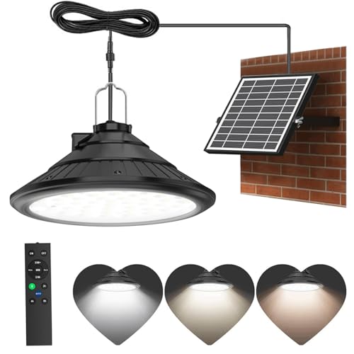 Photo 1 of Lixada Solar Powered Pendant Lamp Outdoor IP66 Waterproof Hanging Lights with Remote Controller Garage Light 3 Color Temperatures Dimmable Courtyard Lamp for Barn Farm Garden Yard Patio