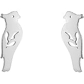 Cute Parrot Bird Stud Earrings for Women Stainless Steel Minimalist Small Animal Cartilage Earring Fashion Hollow Out Birthday Christmas Wedding Party Jewelry