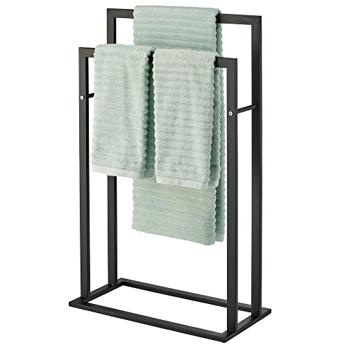 mDesign Metal Tall 2Tier FreeStanding Towel Rack Holder for Bathroom