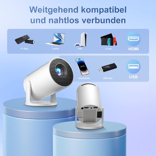 Salange Mini Projector Supports 4K, Android 14 with Apps, Smart Projector Portable with 5G WiFi 6 and Bluetooth 5.4, Small Portable Projector Car Keystone 8000L 270° Rotation, Home Cinema Outdoor