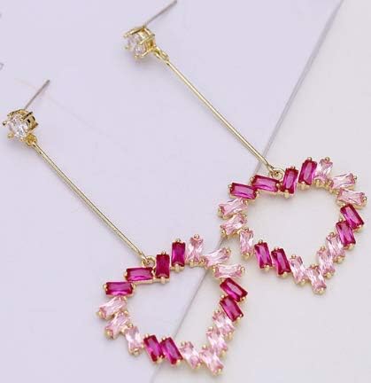 925 Sterling Silver Earrings Made with Crystals Drop Dangle Hook,2019 New Arrival Colorful Cubic Zircon Heart Drop Earring Fashion Silver Long Earrings For Women Wedding Jewelry (Gold)