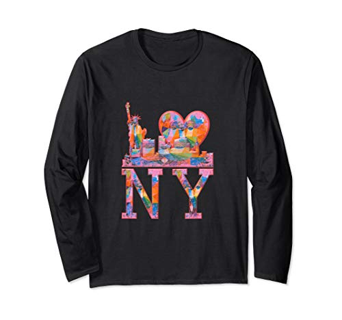 I Love NY New York, Colorful Graffiti, Distressed Pink Heart Long Sleeve T-Shirt