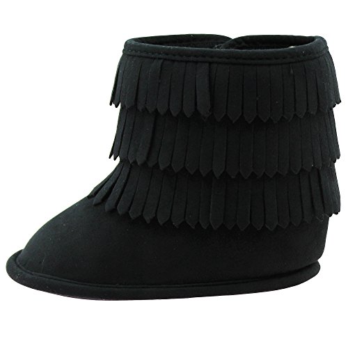 First Steps Fringe Moccasin Baby Girl Boots Microfiber Soft Sole Booties Black 4