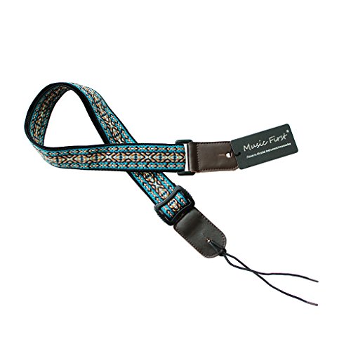 MUSIC FIRST Country style Soft Cotton & Genuine Leather Ukulele Strap Ukulele Shoulder Strap Version 2.0