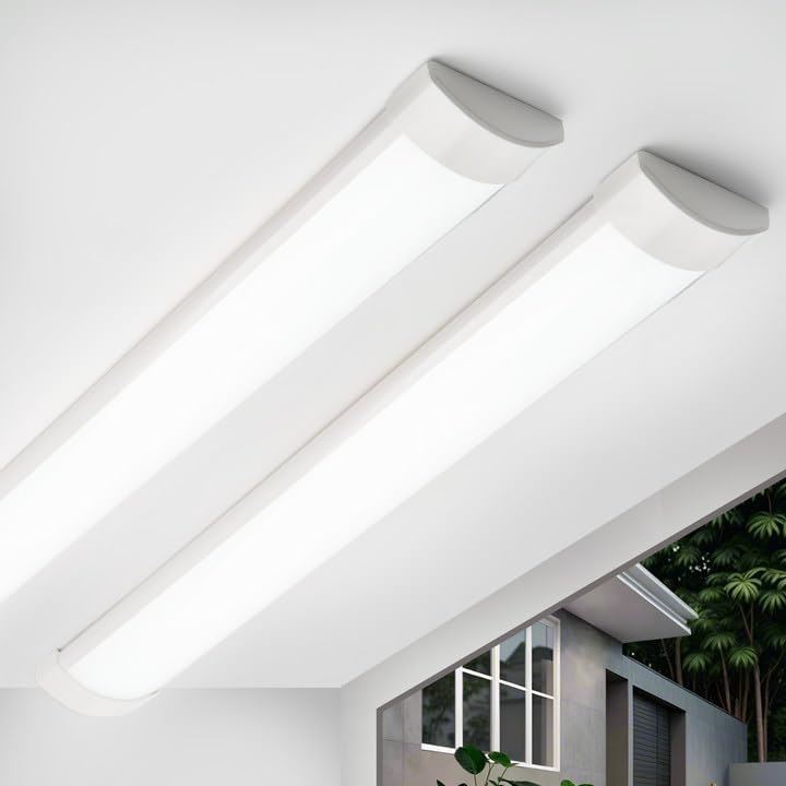 Qsmile 4FT LED Batten Light 32W PC Body 6500K Bright White Insect Proof IP40
