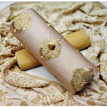 S Salwar Studio women's Jam Cotton Embroidered unstitched dress material with Banarasi dupatta