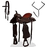 Festnight Sella Western/Sella per Monta Western Equitazione Completa Testiera e Pettorale in Vera Pelle 17" Marrone/Nero