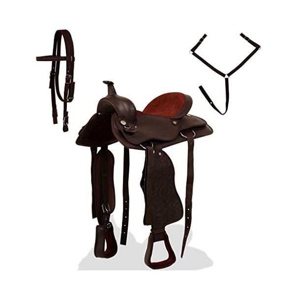 Festnight Sella Western/Sella per Monta Western Equitazione Completa Testiera e Pettorale in Vera Pelle 17" Marrone/Nero