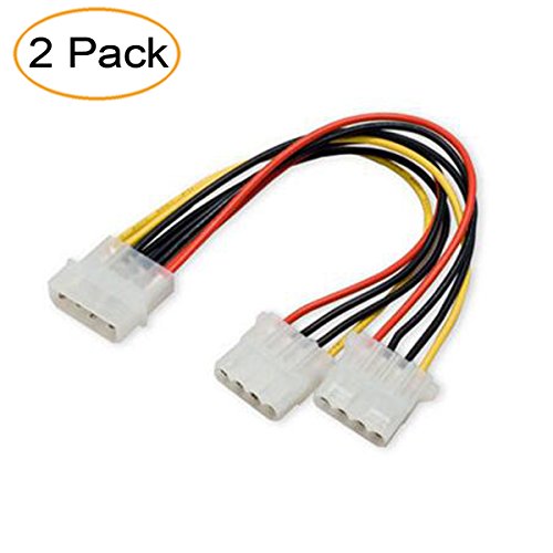 2 Pack Computer Molex 4 Pin Power Supply Y Splitter Cable - 2 Female to 1 Male Internal Power Extension Cable