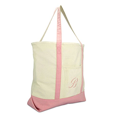 DALIX Personalized Shopping Tote Bag Monogram Pink Ballent Zippered Letter- B