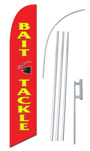"Bait - Tackle" 12-Foot Super Swooper Feather Flag with Heavy-Duty 15-Foot Pole and Ground Spike