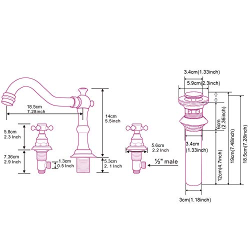 Bathroom Sink Faucet Widespread Brushed Nickle Double Mixing Tap Deck Mount Cross Knobs 3 Hole with Pop Up Drain