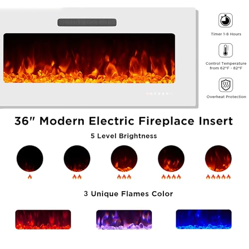 Jocisland 70" Fireplace TV Stand with 36" Electric Fireplace, Entertainment Center with High Gloss Doors & LED Lights, Modern Entertainment Stand for TVs up to 80", All White