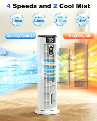 Portable Air Conditioner | Dual Remote Control and Touch Control | 3 in 1 Cooling with Humidification | 800ml Tank | Strong Wind Up to 7.5m/s | Quiet and Efficient