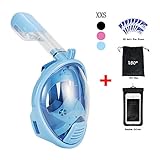 Snorkel Mask 180° view for Adults and Youth. Full Face Free Breathing Design.[Free Bonuses] Cell Phone Universal Waterproof Case (Dry Bag) and Anti-Fog wipes
