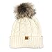 allydrew Winter Warm Soft Knit Beanie with Faux Fur Pom Pom, Mommy & Me Ivory Beanie