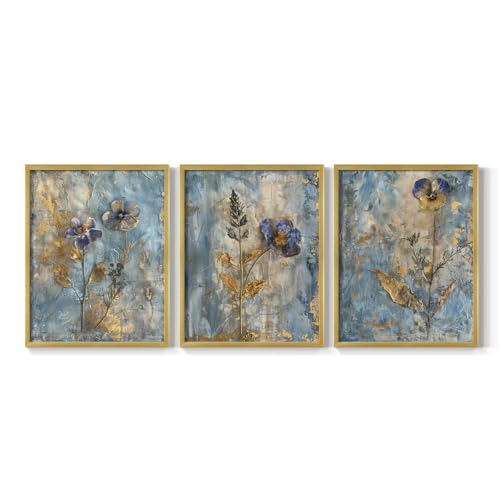 Renditions Gallery Set of 3 Peel & Stick Framed Prints, Floral Wall Art, Textur…