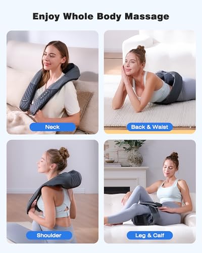 KINGJOY Neck and Shoulder Massager with Heat, Shiatsu Neck and Back Massager for Back, Shoulder, Legs, 2026 Upgraded 4D Kneading Deep Tissue Pain Relief, Gifts for Women/Men/Mom/Dad