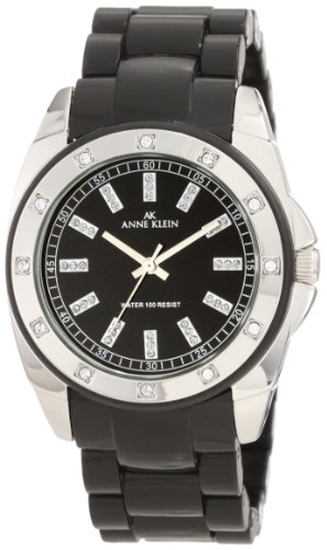 Anne Klein Women's 109179BKBK Swarovski Crystal Accented Black Plastic Dress Watch