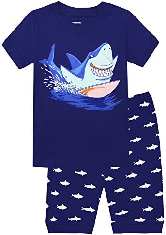 BABEE WELL Boys Pajamas Cotton 2 Piece Shark Clothes Set children PJS Toddler Sleepwear (Blue,6T)