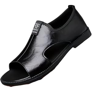Clolinde Men's Casual Slip-On Sandals - Black Open Toe Shoes with Rubber Sole, Comfortable for Spring/Summer Outdoor Wear, St