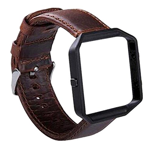 Alonea Luxury Leather Watch Band Wrist Strap+ Metal Frame For Fitbit Blaze Smart Watch