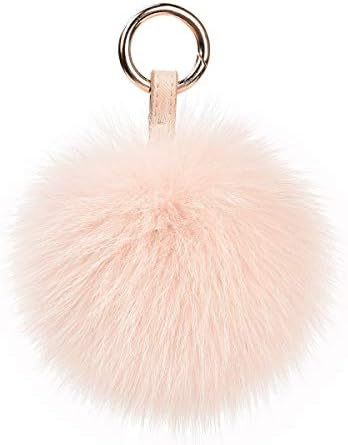 Genuine Fox Fur Pom Pom Keychain Bag Purse Charm large Fluffy Fur Ball Keychains