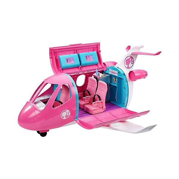 Barbie-GDG76-Dreamplane-Playset-with-Accessories-Multicolour Barbie Dreamplane Transforming Playset, Reclining Seats, Working Overhead Compartments, 15+ Pieces, Puppy, Snack Cart…