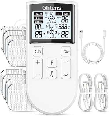 5 in 1 Elettrostimolatore Muscolare Professionale, Ricaricabile 80 Modalità con TENS/EMS/RUSS/IF/DIY Massaggio, 2 Canali, 16 Intensità per Alleviare il Dolore