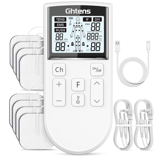 5 in 1 Elettrostimolatore Muscolare Professionale, Ricaricabile 80 Modalità con TENS/EMS/RUSS/IF/DIY Massaggio, 2 Canali, 16 Intensità per Alleviare il Dolore