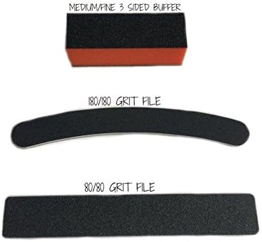 3 Pack: 1 Orange/Black Nail Buffing Sanding Buffer Block, 2 Nail Files EZ Dip Nail System: 80/80 Grit File, 180/180 Grit File and 3 Sided/3 Way Orange/Black Medium/Fine 100/180