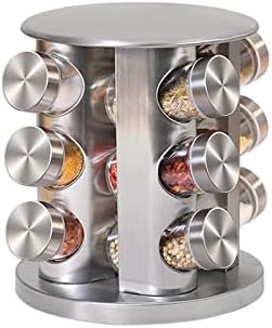 Counter top rotating spice jar set stainless steel glass spice rack ...