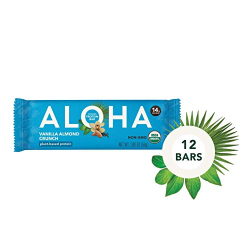 ALOHA Organic Plant Based Protein Bars |Vanilla Almond Crunch | 12 Count, 1.9oz Bars | Vegan, Low Sugar, Gluten Free, Paleo, Low Carb, Non-GMO, Stevia Free, Soy Free