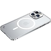 Doulings Magnetic Series Designed for iPhone 15 Pro Max Case,[Compatible with MagSafe] Slim Matte Translucent Aluminum Alloy Metal Frame,Military Drop&Camera Lens Protection Shockproof Cover,Silver