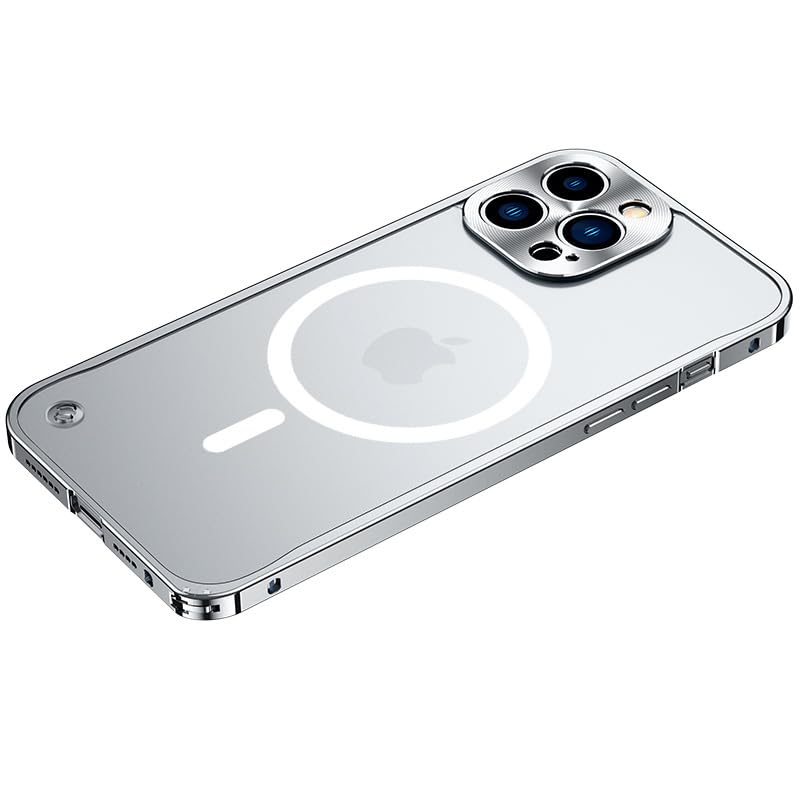 Photo 1 of Doulings Magnetic Series Designed for iPhone 15 Pro Max Case,[Compatible with MagSafe] Slim Matte Translucent Aluminum Alloy Metal Frame,Military Drop&Camera Lens Protection Shockproof Cover,Silver