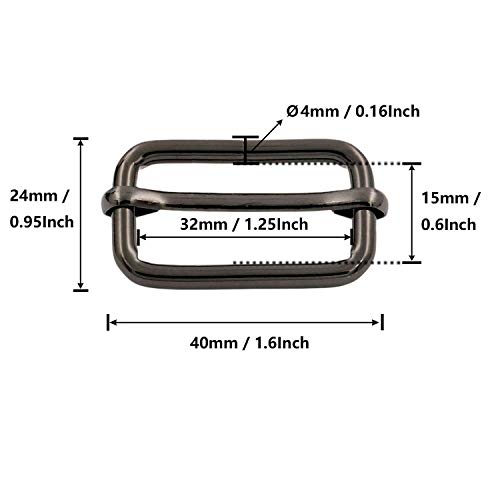 BIKICOCO Metal Slide Adjuster Buckle Tri Glide with Movable Center Bar Non Welded 1.25 x 0.6 Inch Gunmetal Pack of 10