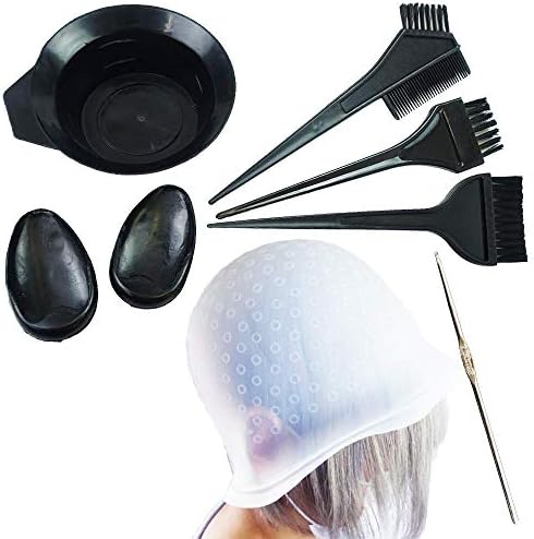 繰り返し使える セルフヘアカラーセット 7点セット キャップ ヘアダイカップ イヤーキャップ ハイライト