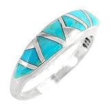 925 Sterling Silver Stackable Ring with Genuine Turquoise Size 5 to 11
